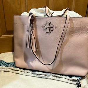 Large pebbled, leather Tory, Burch, McGraw tote
